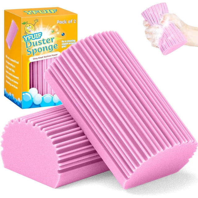 YFUIF 2-Pack Damp Clean Duster Sponge, Magic Eraser Sponge Baseboard Cleaner Tool, Dusters for Cleaning Blinds, Glass, Vents, Railings, Mirrors,Window Track Grooves and Faucets
