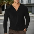 thumbnail image 2 of FINALGANG Mens Solid Color Long Sleeve Henley Neck Shirt Button Closure Slim Fit Casual Tees For Outdoor Daily Wear Black L, 2 of 4