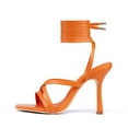 thumbnail image 2 of Women's heeled Sandals Strappy Lace up Stiletto High Heel Sandals Square Toe Sandals Tie up Heels Sandals for Party Prom Homecoming Dress Shoes, 2 of 6
