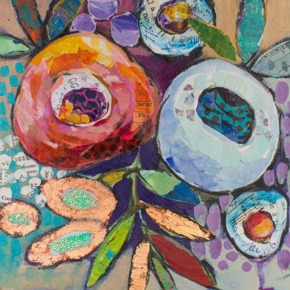 "Plastered Flowers" Painting Print on Wrapped Canvas