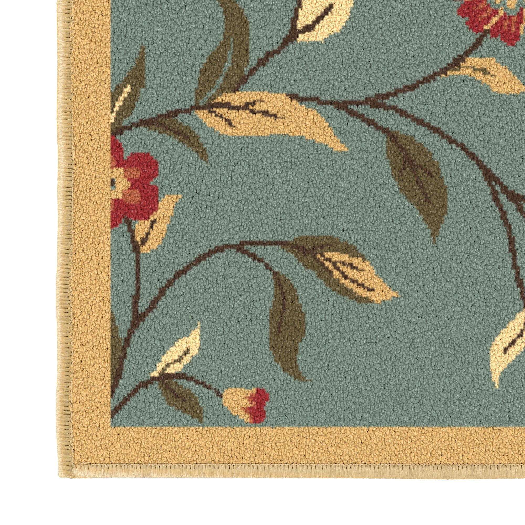 Ottomanson Floral Area Rug 3'3" x 4'7" - Non Slip Low Pile Carpet, Seafoam Green