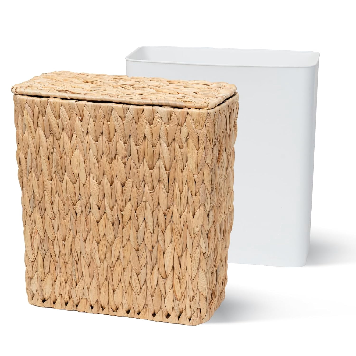 Water hyacinth Wicker Trash Can 3 Gallon Small Bathroom Bedroom Use