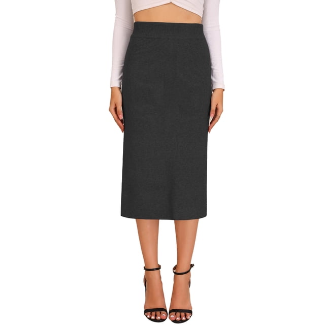 Falda de suéter lápiz midi de cintura alta para mujer INSPIRE CHIC S gris oscuro
