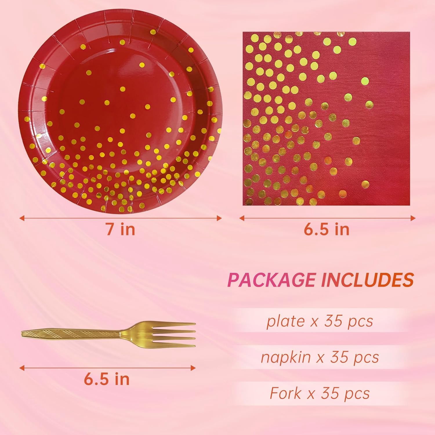 Red and Gold Party Supplies,Serves 35 Guests 7" Red Paper Plates Napkins,Birthday Plates and Napkins for Wedding Graduation