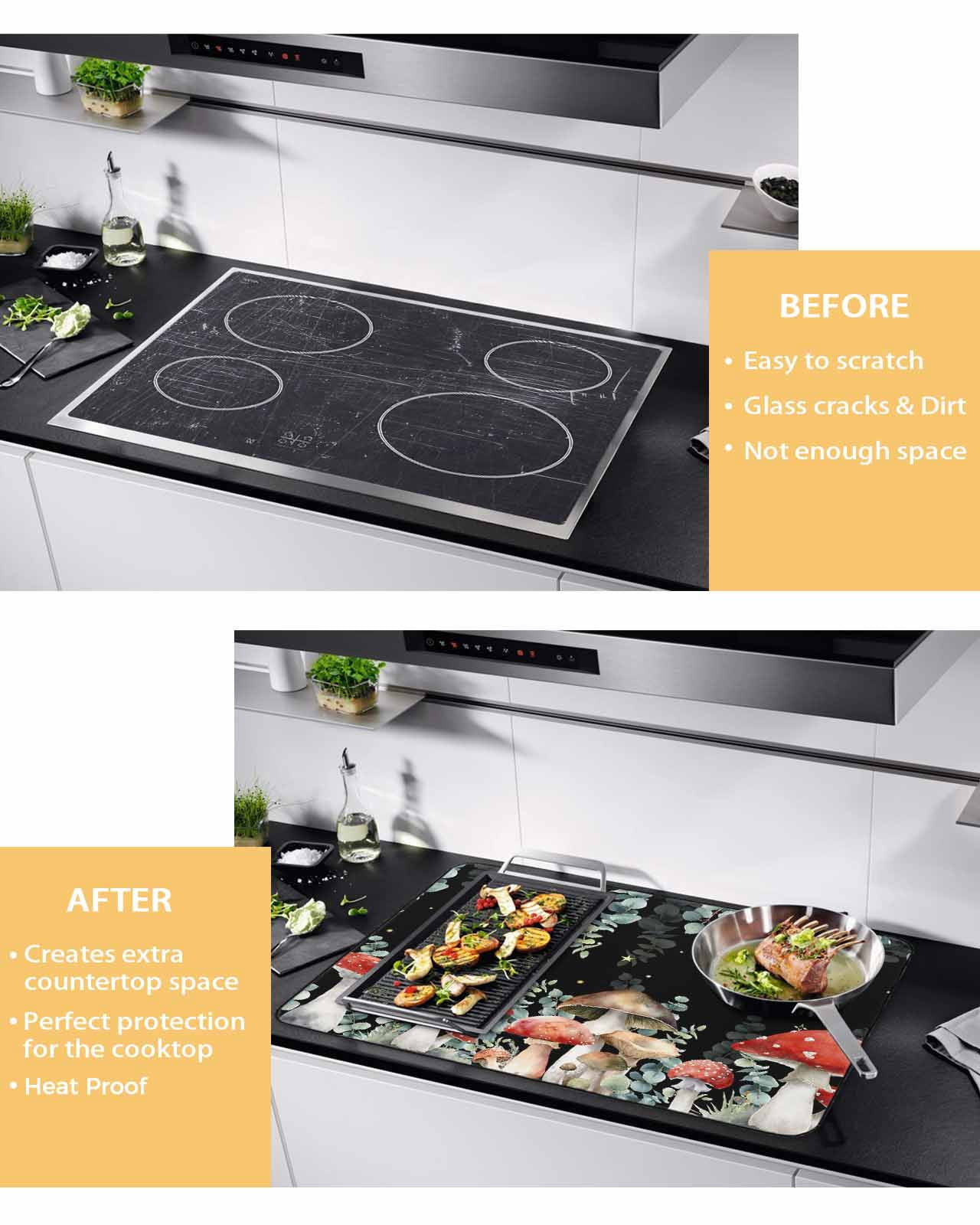 Large Induction Cooktop Protector Mat Mushroom Stove Top Covers for Electric Stove, Watercolor Botanical Sage Green Eucalyptus Leaves Decorative Stove Burner Cover Mats, Glass Top Stove Cover