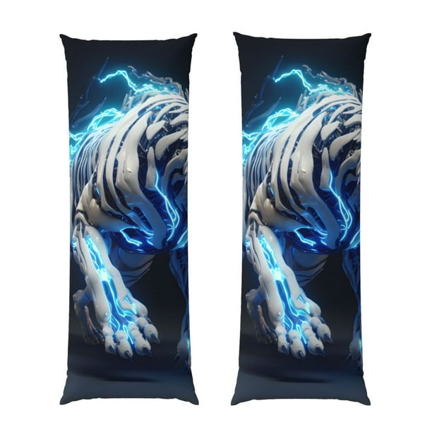 Fotbe Futuristic Blue Light White Tiger Funda para Almohada Corporal con Diseño, Funda de Microfibra Ultrasuave de 20x54 Pulgadas, Ropa de Cama Elegante
