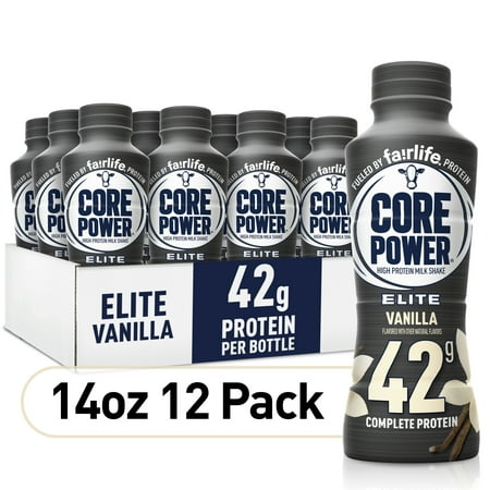 Core Power Elite High Protein Shake with 42g Protein by fairlife Milk  Vanilla  14 fl oz  12 count
