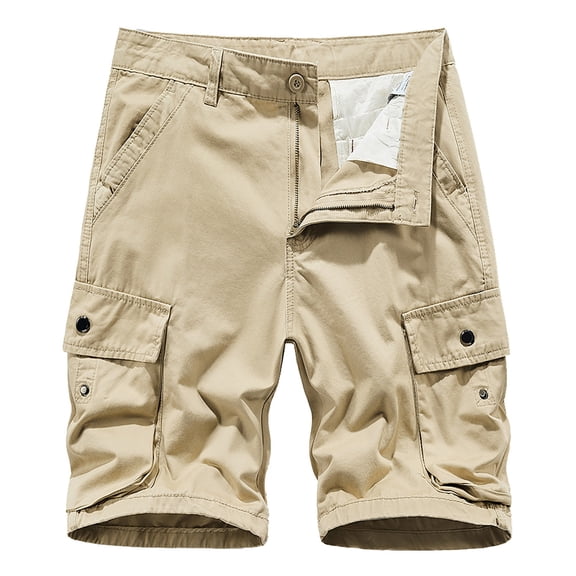 WERYOUNG Men Casual Multi Straight Outdoor Overalls Trousers Shorts Button Pocket Cargo Pants Trendy Trunks, Khaki, 31