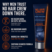 No Hair Crew Intimate/Private At Home Hair Removal Cream for Men - Painless, Flawless, Soothing Depilatory for Unwanted Coarse Male Body Hair, 100ml