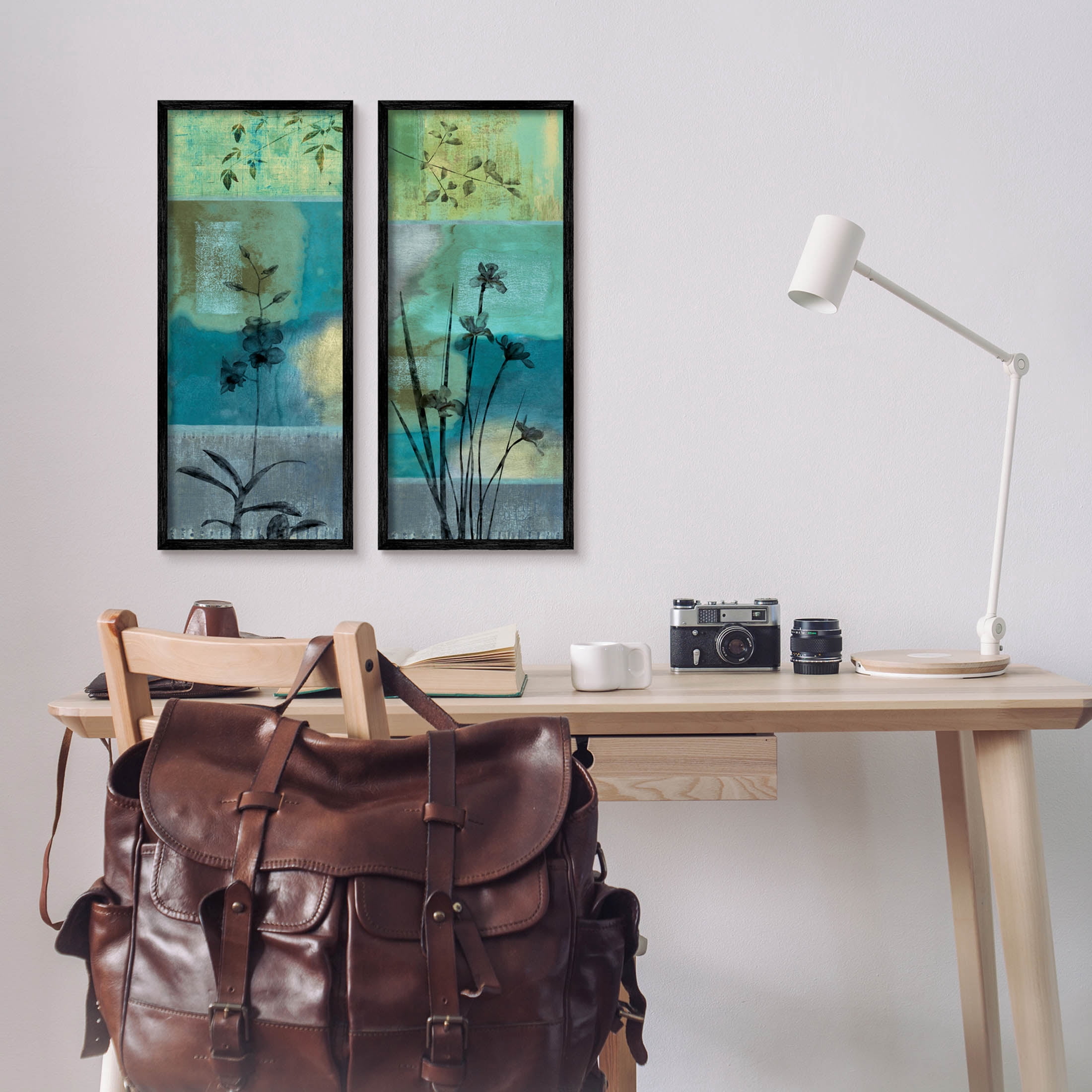 Contemporary Blooming Orchid Sprouts Botanical & Floral Graphic Art Black Framed Art Print Wall Art, Set of 2