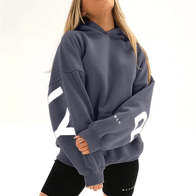 Venta de liquidación Fashiona Sudadera con capucha y estampado de letras para mujer Gris oscuro M