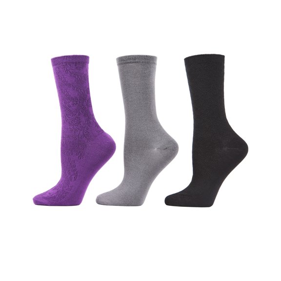 MeMoi Rib & Chain Bamboo Blend Crew 3 Pair Pack - Womens - Female (One Size, Purple Pennant)