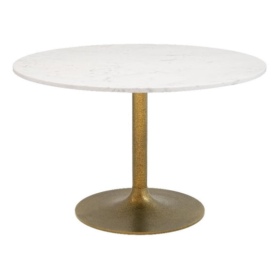 ZUO Ithaca Marble Top Round Dining Table in White and Gold