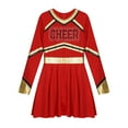 thumbnail image 4 of TiaoBug Girls Kids Diamond Long Sleeve Dance Dresses Cheer Leader Cheerleading Team Uniform Dress Up Red 8, 4 of 7
