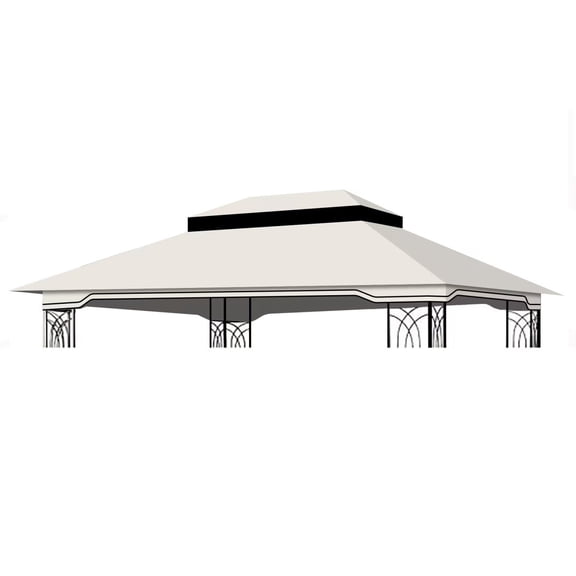 10x12 Ft Outdoor Patio Gazebo Replacement Canopy Double Tiered Gazebo Tent Roof Top Cover Beige/White (Cover Only Frame Not Included)