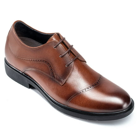

CMR CHAMARIPA Men s Elevator Dress Shoes Derby Shoes That Make You Taller-Brown Leather Invisible Height Increasing Elevator Shoes Lace-up Formal 2.36 Inches