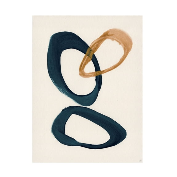 Canvas Wall Art - Line and Brush 'Blue 2 Gold 1 Circles 1' Wall Art for Living Room, Bedroom, or Office Décor by Trademark Fine Art - 14 x 19 Inches