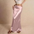thumbnail image 5 of Women's Satin Fishtail Skirt, Solid Color High Waist Bodycon Midi Skirt, Elegant Slit Party Skirt for Wedding Guest, Evening and Club,Pink,M, 5 of 6