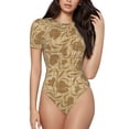 thumbnail image 1 of Fotbe Brown Flowers Body de Mujer con Cuello Redondo y Mangas Cortas, Sin Mangas Ajustado, Suave, Cómodo y Básico-Large, 1 of 7