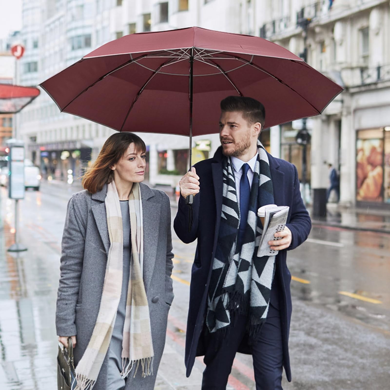 G4Free 54/62 inch Windproof Inverted Umbrella, Reflective Stripe Double Canopy, Automatic Open/Close, Compact for Travel, 10 Ribs Rain Protection