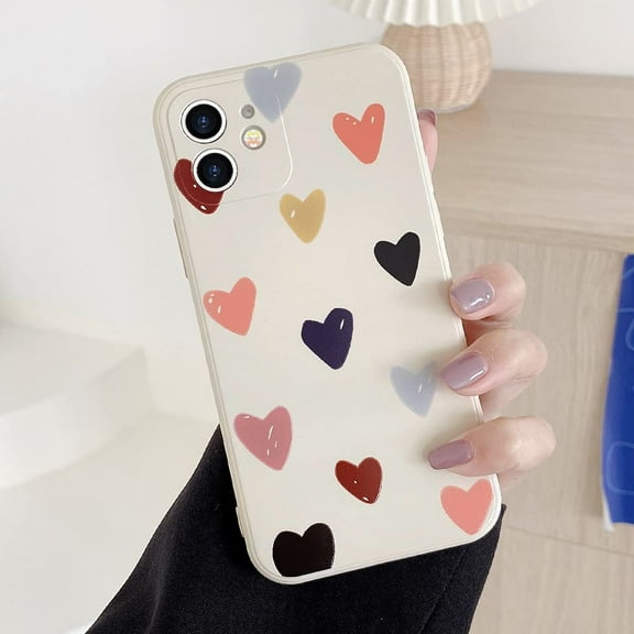 Compatible with iPhone 11 Case for Women Girls, Cute Matte Love Hearts Pattern, Premium Soft Liquid Silicone Back Cover with Camera Protection, Shockproof Phone Case for iPhone 11 - Beige