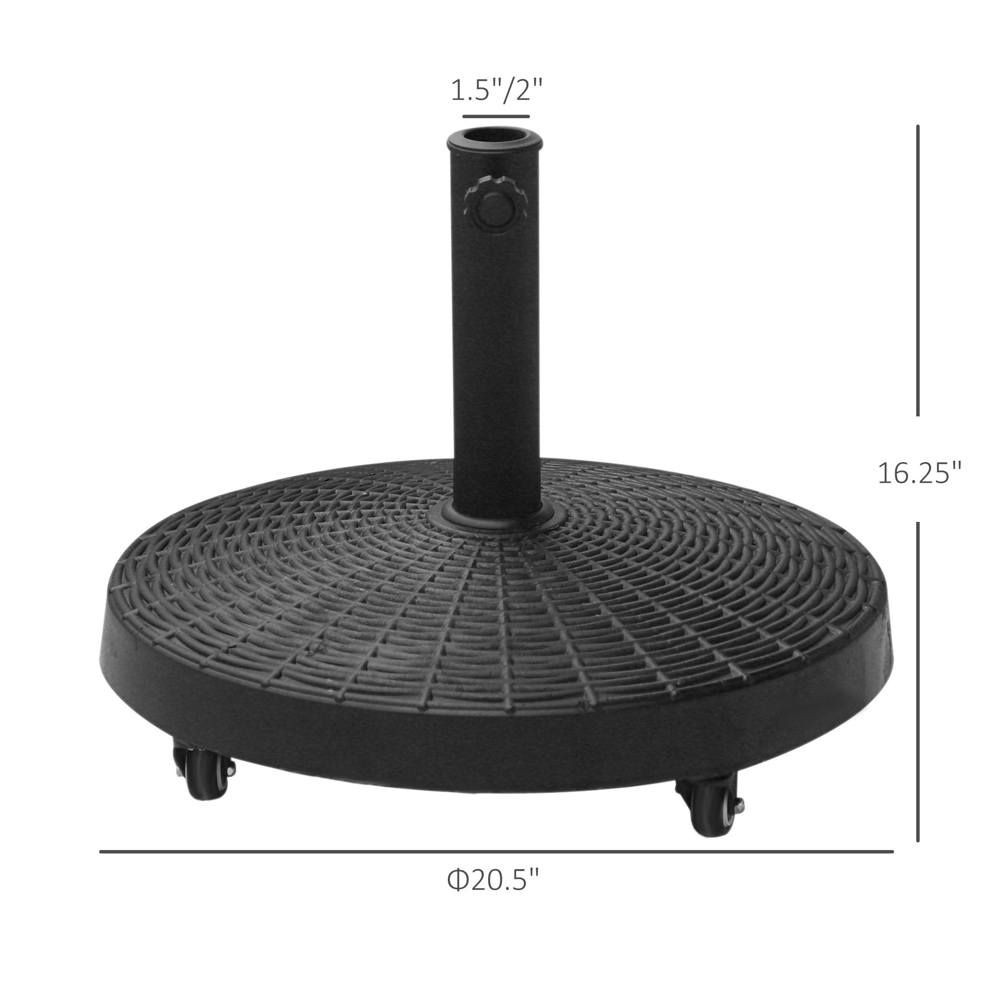 Outsunny 50 lbs. Umbrella Base, 20.5" Round Heavy Duty Umbrella Stand for 1.5" or 2" Umbrella Poles, Patio Market Stand, Black