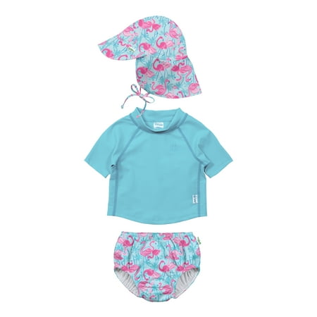 

i play. Baby and Toddler Girl Reusable Swim Diaper & Rashguard Set with Flap Sun Protection Hat Sizes 6M-4T