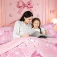 thumbnail image 4 of Homewish 3D Cartoon Bling Print Bow Queen Comforter Set,Girls Pink Sparkling Monogrammed M Aesthetic Art Comforter Sets Queen For Girl,Pink Reversible,3pcs,1 Comforter and 2 Pillowcases, 4 of 7