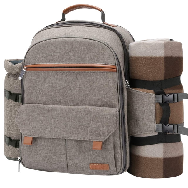 Mochila de Picnic Sunflora para 4 Personas con Manta y Set de Canasta para 2