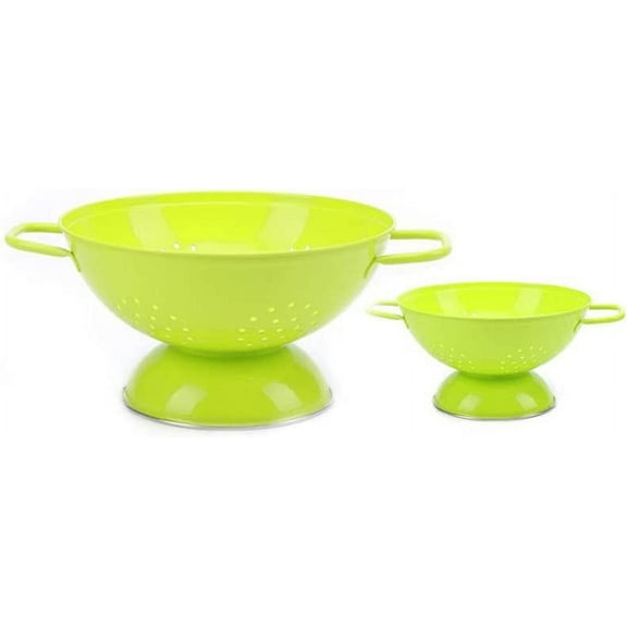 Set of 2 Metal Kitchen Food Strainer/Iron Fruit Colander/Bowl/Container/Tray with Handle (Green)