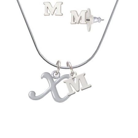 Small Gelato Script Initial – X – – M Initial Charm Necklace and Stud Earrings Jewelry Set