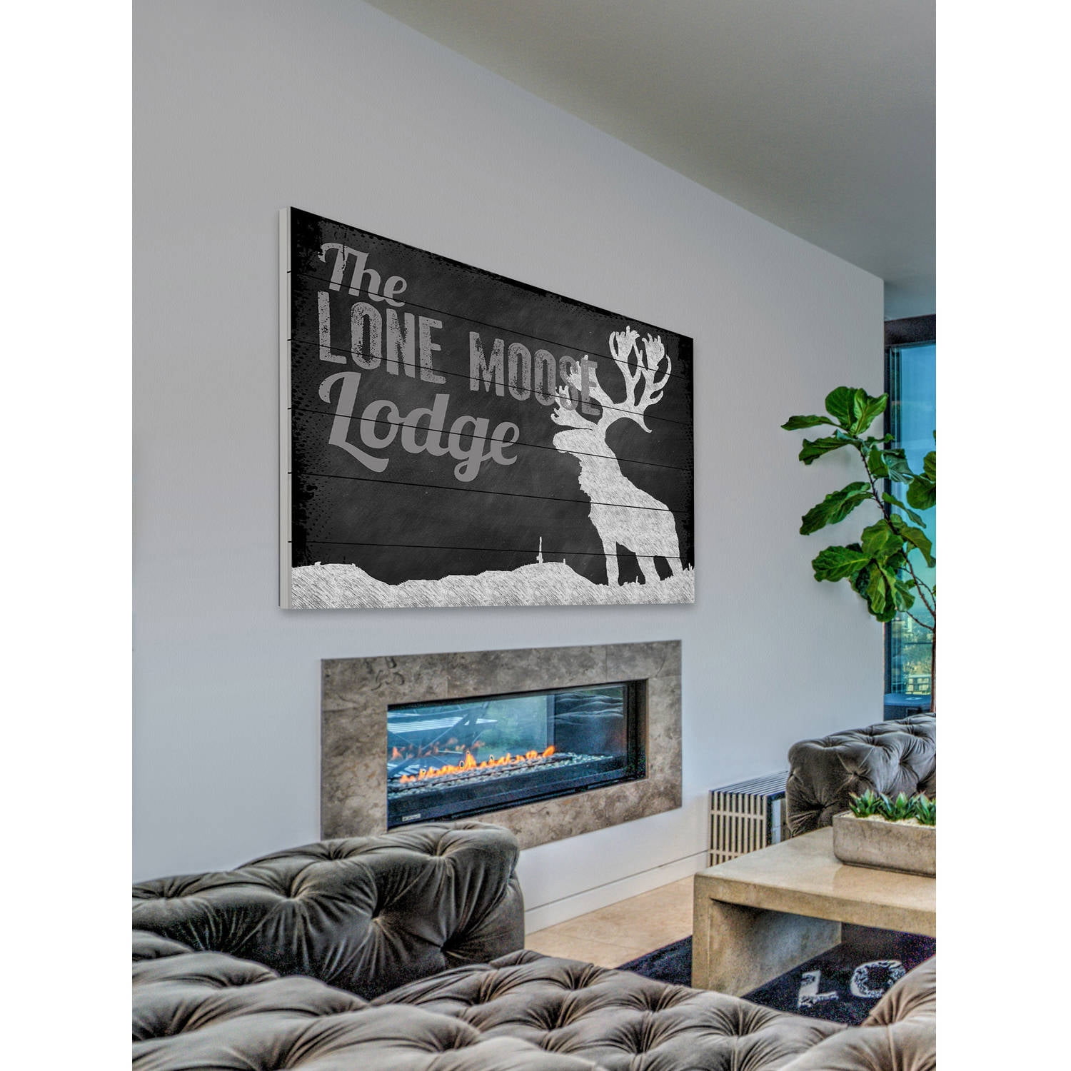 Marmont Hill "Lone Moose Lodge" Painting Print on White Wood