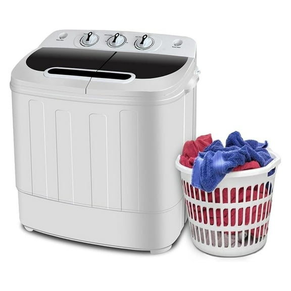 Twin Tub Washing Machine 13lbs, Portable Top Load Washer with Spinner, Built-in Pump for Dorms, Apartments, Camping - White & Black