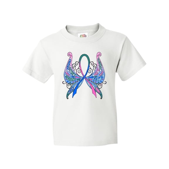 Inktastic Thyroid Cancer Awareness with Butterfly Ribbon Words Youth T-Shirt