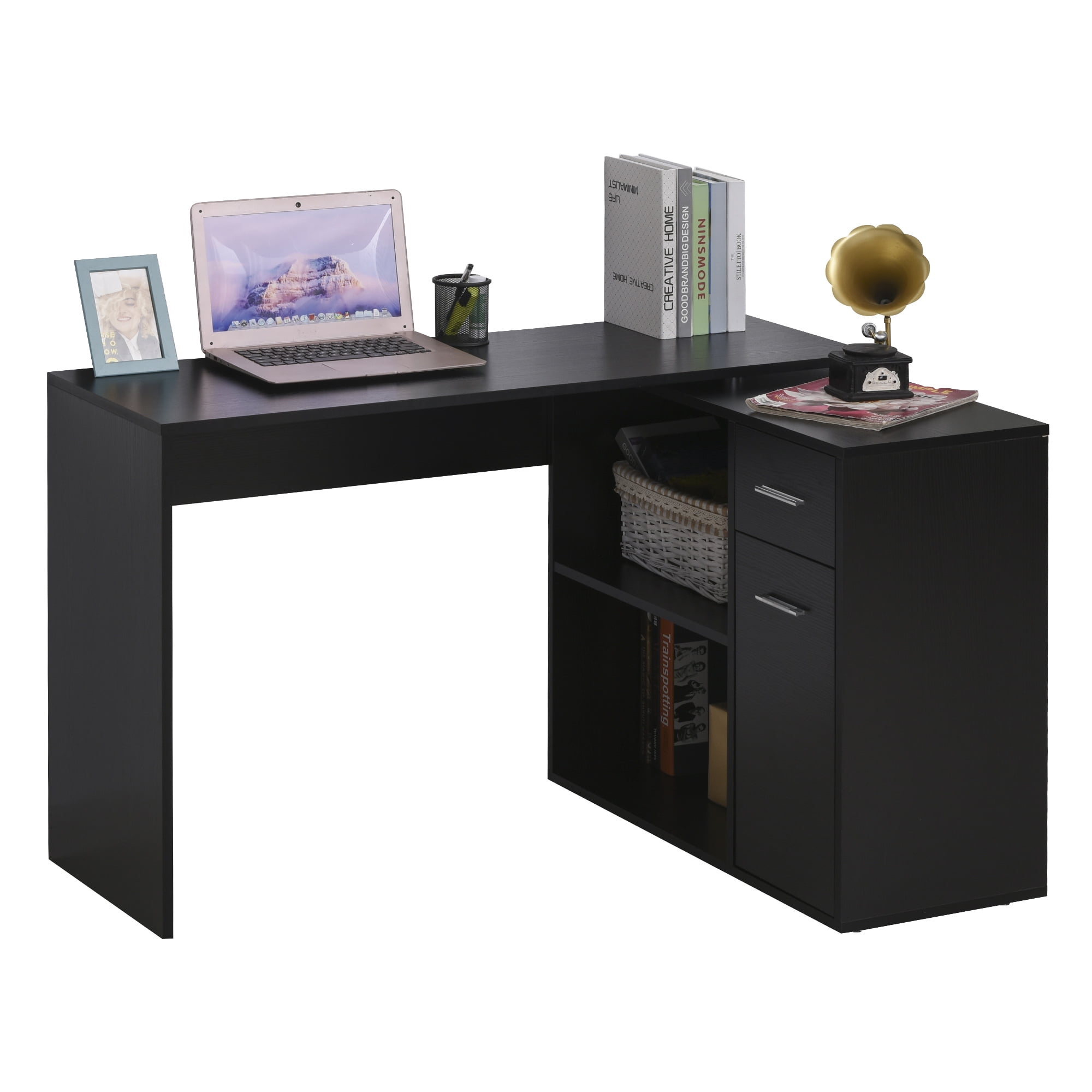 L Shaped Computer Desk Workstation with Storage Shelves and