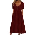 thumbnail image 1 of Robe d'Été Décontractée à Œillets pour Femmes, Robe Maxi Brodée Boho, Robe Longue Plissée, Vêtements Tendance pour Vacances à la Plage 2025, 1 of 6