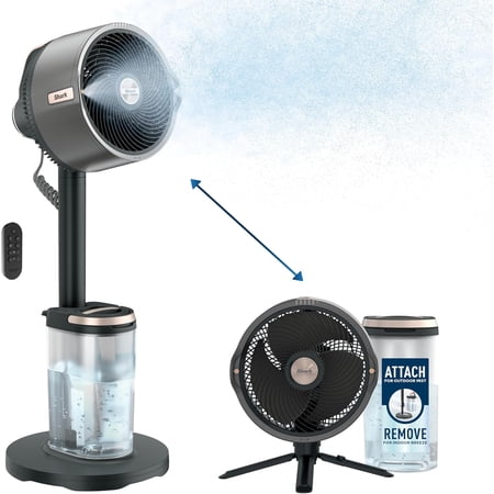 High-Output Misting Fan with 24H Rechargeable Battery, Adjustable Indoor/Outdoor Use, Corded/Cordless Oscillating Design, Portable Pedestal to Tabletop, Charcoal Grey