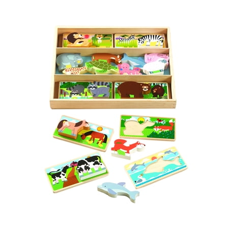 - Melissa and Doug Wooden Animal Picture Puzzle Boards with Chunky Wooden Animal, 24 Pieces