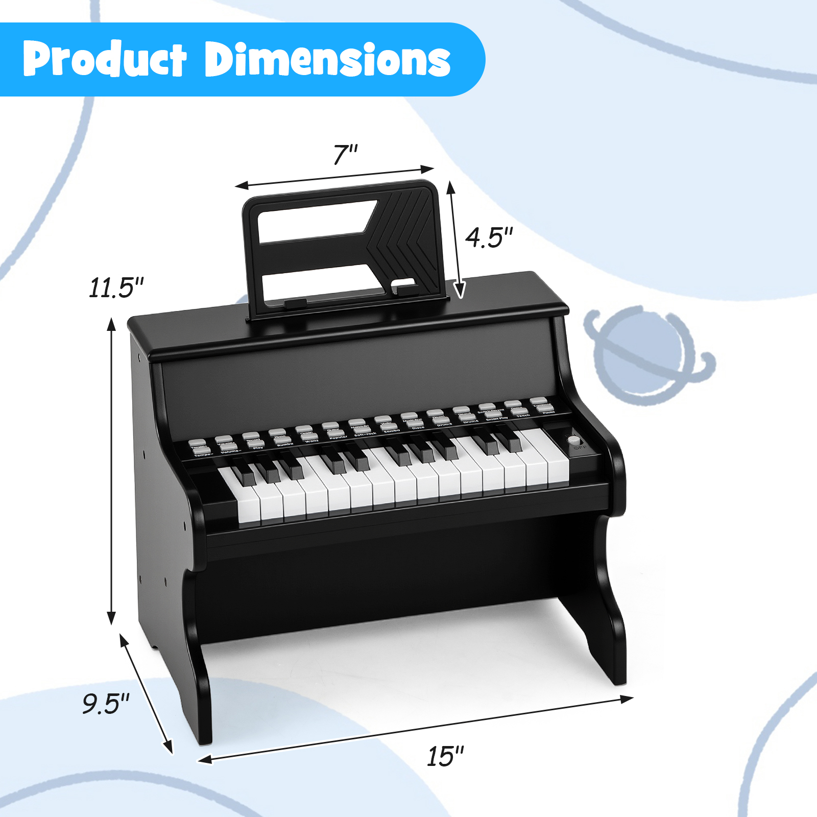 Gymax 25 Keys Digital Piano w/Music Stand Teaching Mode Lighted Keys 6 Instruments Black