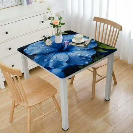 

Square Tablecloth Blue Flower Tropical Printing Wipeable Washable Table Cover Waterproof Polyester Tablecloths Stain and Wrinkle Resistant for Camping Indoor Outdoor