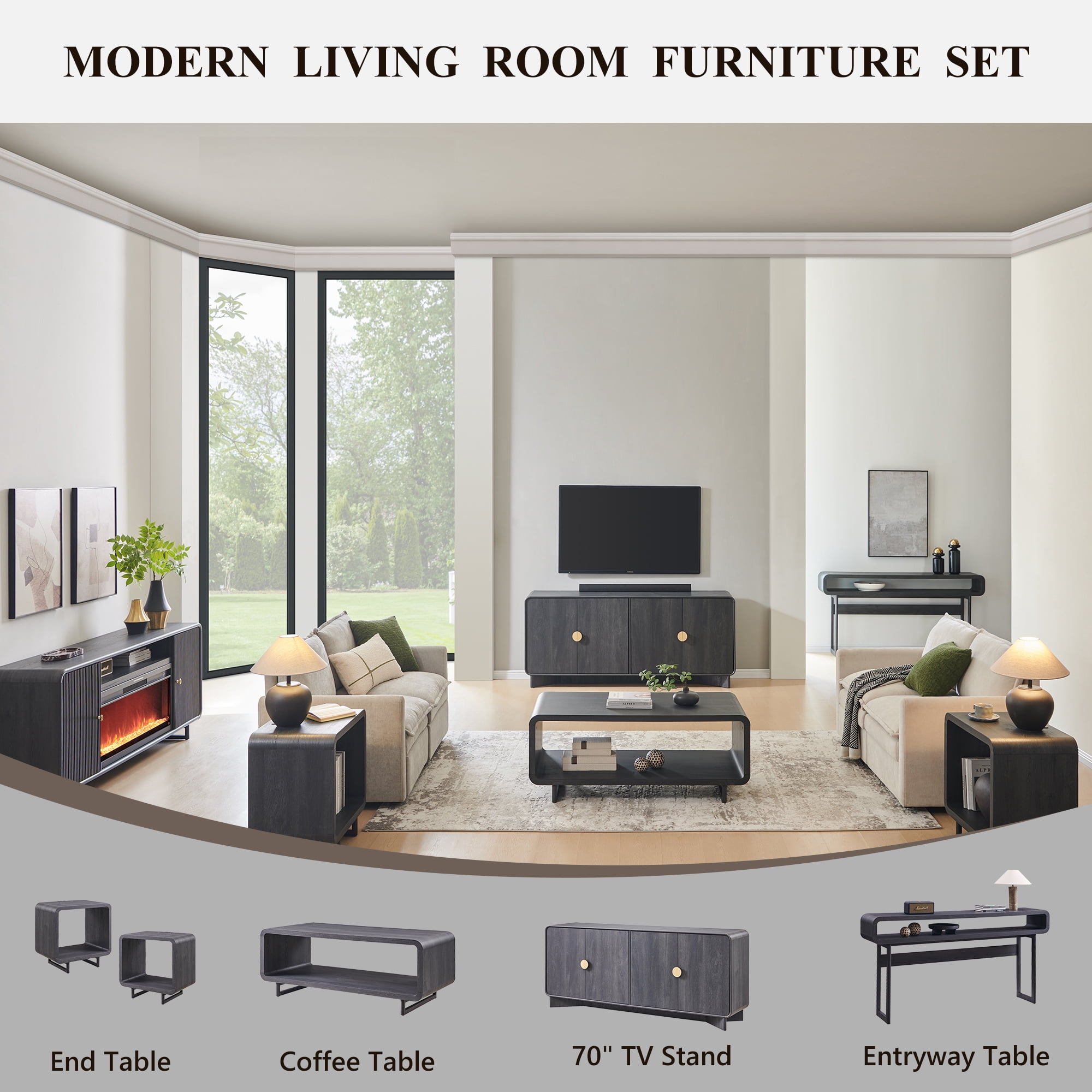 SinCiDo Modern Coffee Table with Storage Shelf, 2-Tier Wooden Rectangular Minimalist Center Table, Curved Profile Design for Living Room, Office, Grey