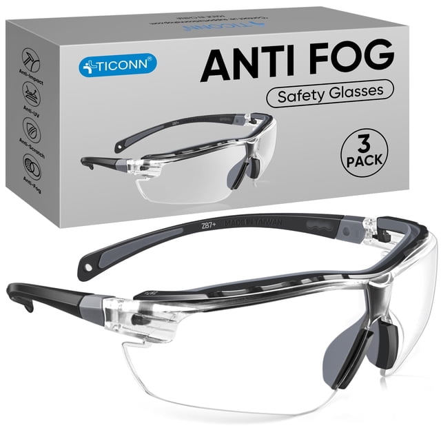 Gafas de seguridad TICONN 3PK, antivaho, a prueba de arañazos y rayos UV