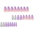 thumbnail image 3 of Uñas postizas cuadradas cortas a presión, uñas postizas de color violeta claro con diseños de purpurina, uñas acrílicas de verano, uñas artificiales brillantes para mujeres y niñas, 24 piezas (morado, 3 of 5