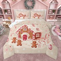 Homewish Winter Gingerbread Man Full Size Comforter Sets, Merry Christmas Bedding Comforter Set, Teens Kids Boys Girls Reversible Bedding Sets, Luxury Bedroom Decor, 3-Piece