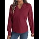 thumbnail image 1 of Blusas Elegantes e Informales para Mujer, con Cuello en V Triple, Larga, para Trabajo y Negocios Vino Tinto M, 1 of 10