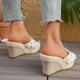 thumbnail image 4 of Rokment 3D Flower Lace Platform Wedge Slides Dressy Sandals for Women Bride Wedding 2026 Elegant Mesh Embroidered Espadrilles Chunky High Heels Dress Slip on Summer Shoes White Size 7, 4 of 5