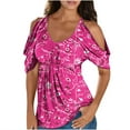 thumbnail image 2 of Summer Saving Wycnly Womens Blouses and Tops Dressy Going out Fashion Cold Shoulder Elastic Waist Swing Plus Size Tunic Shirts Summer Floral Print V-Neck Short Sleeve Cute Tees Tops Hot Pink XL, 2 of 5