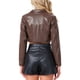 thumbnail image 3 of BLAZER CORTO DE CUERO SINTÉTICO INSPIRE CHIC PARA MUJERES, CON SOLAPA EN V, CIERRE DE UN SOLO BOTÓN, CHAQUETA MOTERA DE PU TAMAÑO XS COLOR CAFÉ, 3 of 5