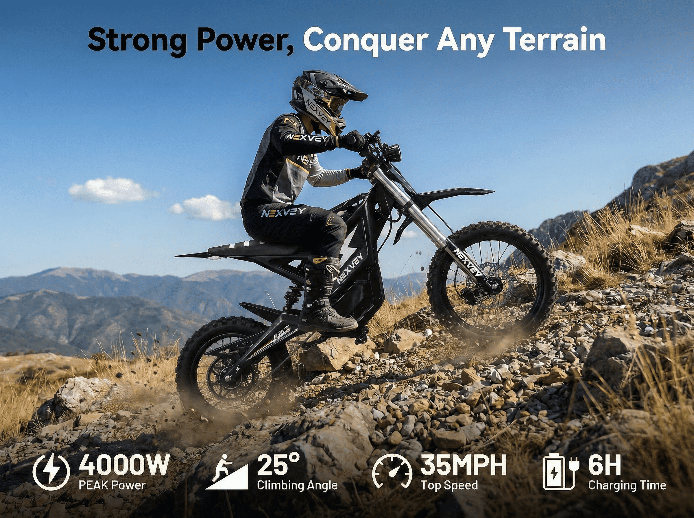 Nexvey Flash Electric Dirt Bike, 4000W Peak, 48V 22.5AH Battery, 35MPH, 35Mi Range, Wheelie Assist, Dual Suspension & Brakes, off Road Ebike for Teens 13+