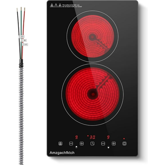 2 4 5 Burner Electric Cooktop 220V~240V, 12 24 30 Inch Built-in 3000W Ceramic Stove Top with Child Safety Lock, Timer & Residual Heat Indicator, Hard Wire(No Plug) for Modern Kitchens